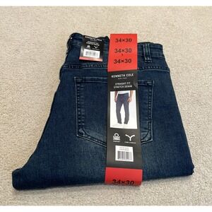 Kenneth Cole Straight Fit Stretch Denim Jeans Size 34 X 30 Blue Classic